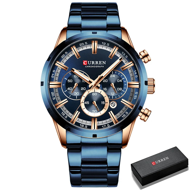 Reloj para hombre CURREN: cronógrafo deportivo de lujo, movimiento de cuarzo, totalmente de acero, resistente al agua