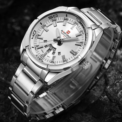 Reloj para hombre NAVIFORCE, totalmente de acero, hermético, estilo informal, movimiento de cuarzo con indicador de fecha – Reloj de pulsera de lujo para hombre, de una marca líder.
