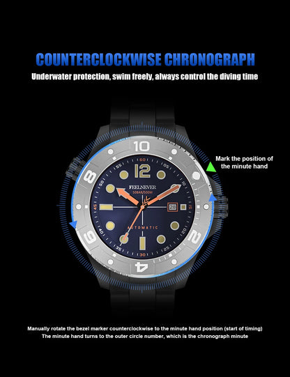FeelNever Top Brand Luxury Mechanical Watch Profession Casual Sport Stainless Steel Automatic Men's Watches Fashion Wristwatches