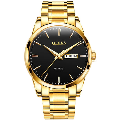 OLEVS Herrenuhr – Quarz-Armbanduhr aus Edelstahl, wasserdicht, vergoldet, elegant und strahlend, luxuriöses Accessoire für Herren