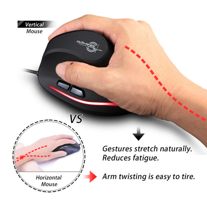 ZELOTES T-20 Mouse Wired Vertical Mouse Ergonomic Rechargeable 3200DPI Optional Portable Gaming Mouse for Mac Laptop PC Computer