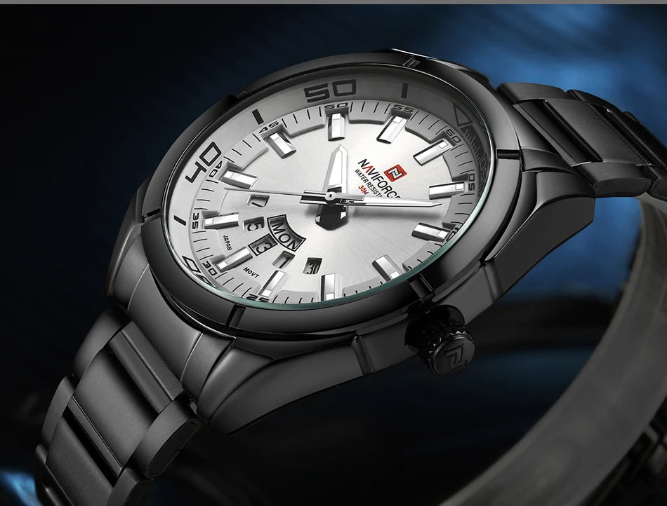 Reloj para hombre NAVIFORCE, totalmente de acero, hermético, estilo informal, movimiento de cuarzo con indicador de fecha – Reloj de pulsera de lujo para hombre, de una marca líder.