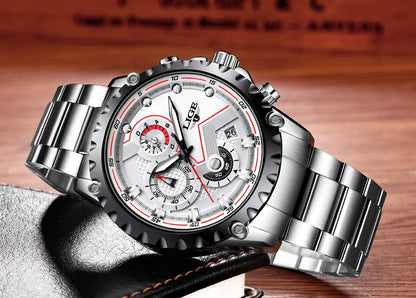 Reloj para hombre LIGE: reloj de cuarzo de última tendencia, marca de lujo, totalmente de acero, estilo profesional, resistente al agua y deportivo. Se entrega con estuche.
