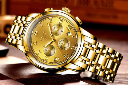 Montre pour homme LIGE – Chronographe de luxe, style sport décontracté, étanche, entièrement en acier, mouvement à quartz