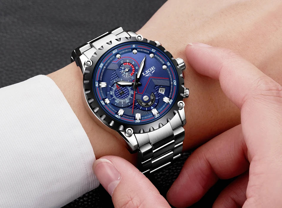 Reloj para hombre LIGE: reloj de cuarzo de última tendencia, marca de lujo, totalmente de acero, estilo profesional, resistente al agua y deportivo. Se entrega con estuche.