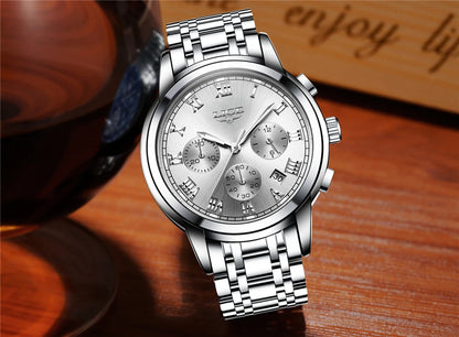 Montre pour homme LIGE – Chronographe de luxe, style sport décontracté, étanche, entièrement en acier, mouvement à quartz