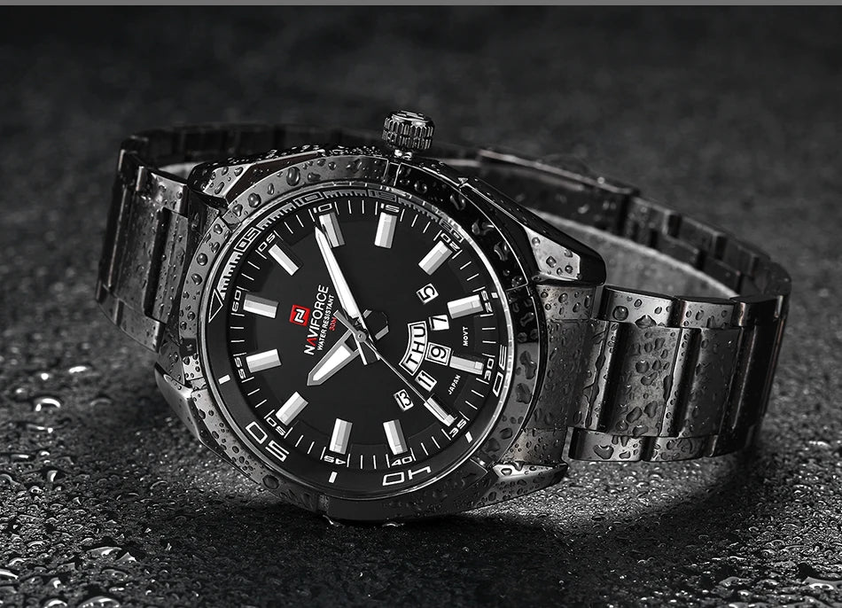 Reloj para hombre NAVIFORCE, totalmente de acero, hermético, estilo informal, movimiento de cuarzo con indicador de fecha – Reloj de pulsera de lujo para hombre, de una marca líder.