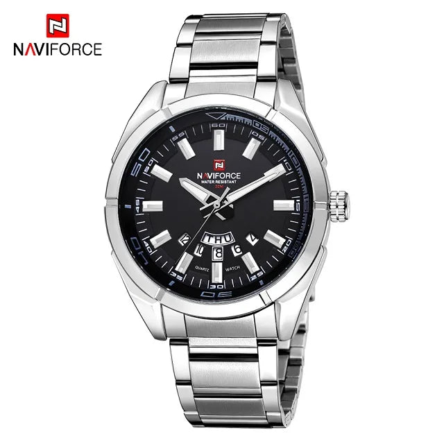 Reloj para hombre NAVIFORCE, totalmente de acero, hermético, estilo informal, movimiento de cuarzo con indicador de fecha – Reloj de pulsera de lujo para hombre, de una marca líder.