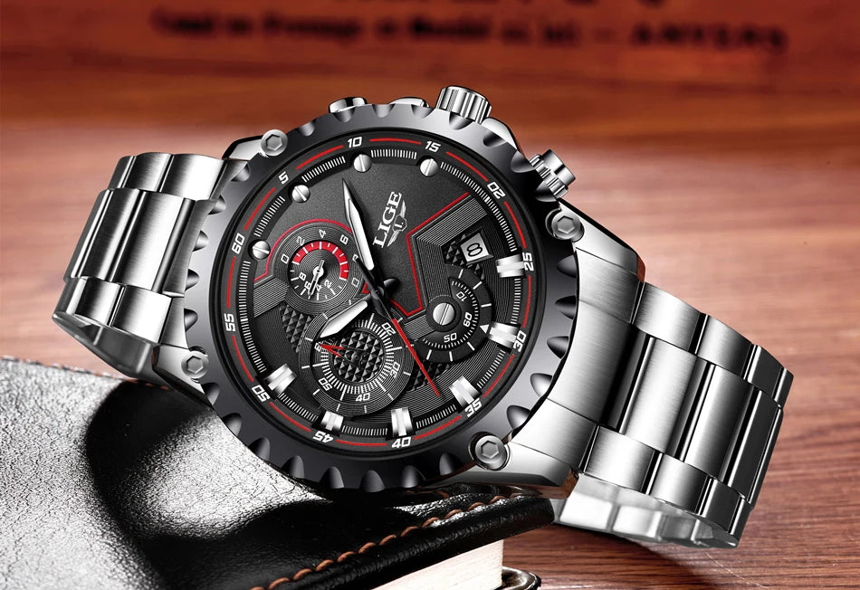 Reloj para hombre LIGE: reloj de cuarzo de última tendencia, marca de lujo, totalmente de acero, estilo profesional, resistente al agua y deportivo. Se entrega con estuche.