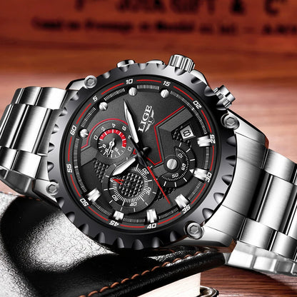 Reloj para hombre LIGE: reloj de cuarzo de última tendencia, marca de lujo, totalmente de acero, estilo profesional, resistente al agua y deportivo. Se entrega con estuche.