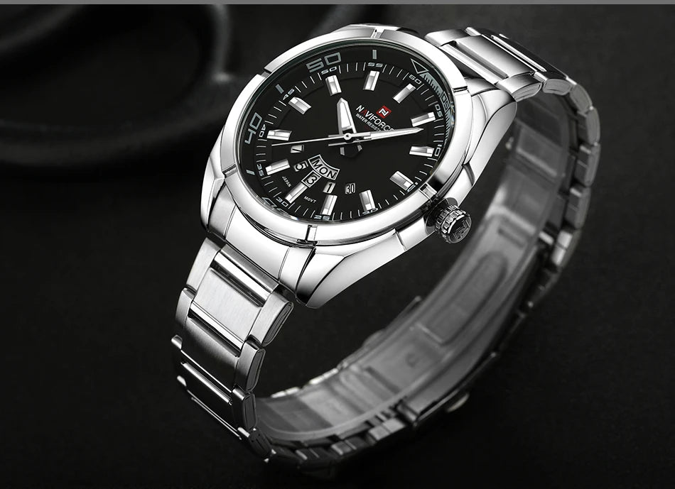 Reloj para hombre NAVIFORCE, totalmente de acero, hermético, estilo informal, movimiento de cuarzo con indicador de fecha – Reloj de pulsera de lujo para hombre, de una marca líder.