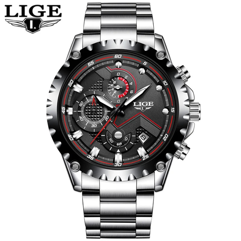Reloj para hombre LIGE: reloj de cuarzo de última tendencia, marca de lujo, totalmente de acero, estilo profesional, resistente al agua y deportivo. Se entrega con estuche.