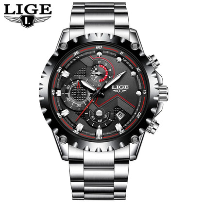 Reloj para hombre LIGE: reloj de cuarzo de última tendencia, marca de lujo, totalmente de acero, estilo profesional, resistente al agua y deportivo. Se entrega con estuche.