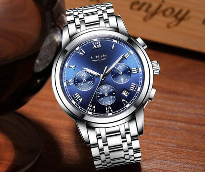 Montre pour homme LIGE – Chronographe de luxe, style sport décontracté, étanche, entièrement en acier, mouvement à quartz