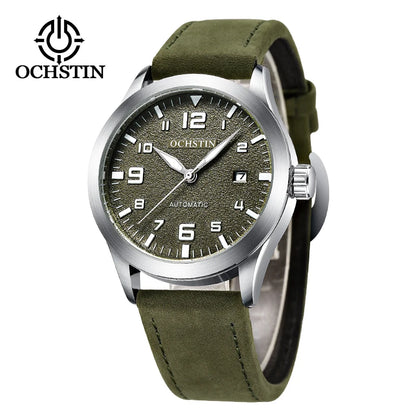 OCHSTIN Man Mechanical Pilot Wrist Watches Luxury Self Wind Leather Mechanic Male Clock Auto Date Relogio Masculino Gift for Men