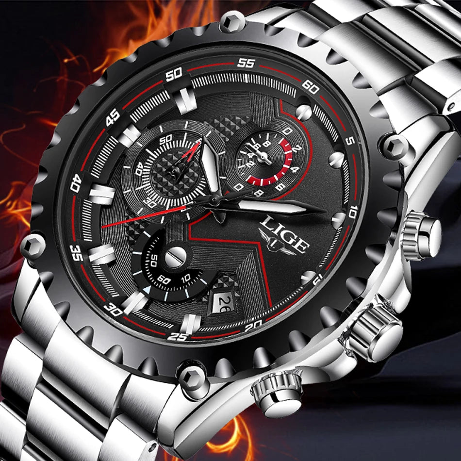 Reloj para hombre LIGE: reloj de cuarzo de última tendencia, marca de lujo, totalmente de acero, estilo profesional, resistente al agua y deportivo. Se entrega con estuche.
