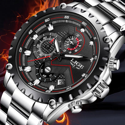 Reloj para hombre LIGE: reloj de cuarzo de última tendencia, marca de lujo, totalmente de acero, estilo profesional, resistente al agua y deportivo. Se entrega con estuche.