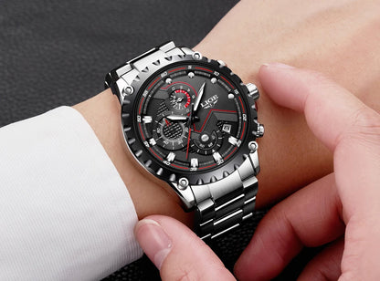 Reloj para hombre LIGE: reloj de cuarzo de última tendencia, marca de lujo, totalmente de acero, estilo profesional, resistente al agua y deportivo. Se entrega con estuche.