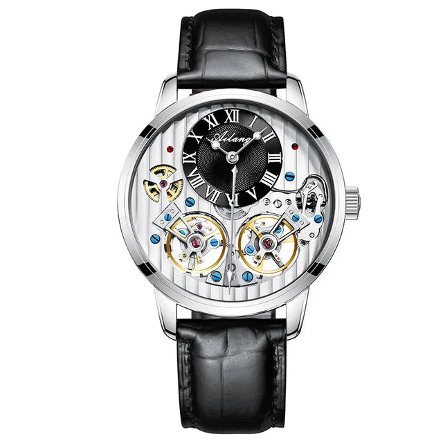 AILANG Top Brand Luxury Watch Men Automatic Luminous Black Clock Men Double Tourbillon Waterproof Mechanical Watch Relogio