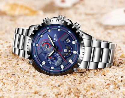 Reloj para hombre LIGE: reloj de cuarzo de última tendencia, marca de lujo, totalmente de acero, estilo profesional, resistente al agua y deportivo. Se entrega con estuche.