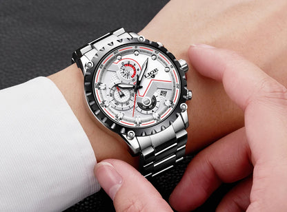 Reloj para hombre LIGE: reloj de cuarzo de última tendencia, marca de lujo, totalmente de acero, estilo profesional, resistente al agua y deportivo. Se entrega con estuche.