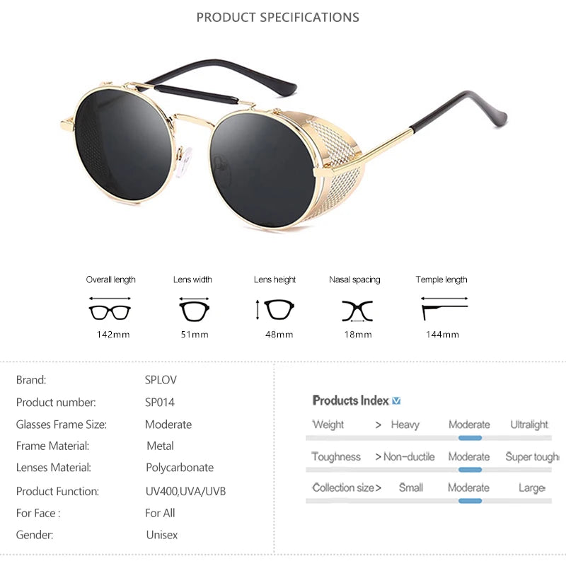 New Steampunk Retro Round Metal Sunglasses Men Women Brand Designer Glasses Metal Shields Shades Oculos De Sol UV400 Eyewear