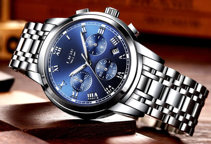 Montre pour homme LIGE – Chronographe de luxe, style sport décontracté, étanche, entièrement en acier, mouvement à quartz