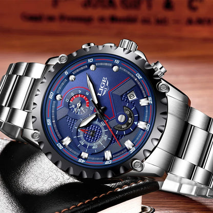 Reloj para hombre LIGE: reloj de cuarzo de última tendencia, marca de lujo, totalmente de acero, estilo profesional, resistente al agua y deportivo. Se entrega con estuche.