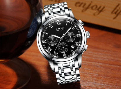 Montre pour homme LIGE – Chronographe de luxe, style sport décontracté, étanche, entièrement en acier, mouvement à quartz
