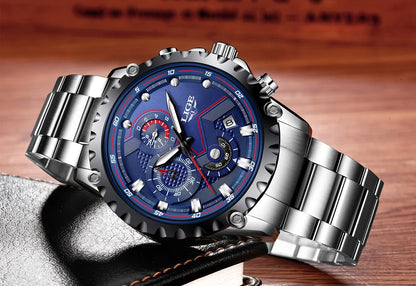Reloj para hombre LIGE: reloj de cuarzo de última tendencia, marca de lujo, totalmente de acero, estilo profesional, resistente al agua y deportivo. Se entrega con estuche.