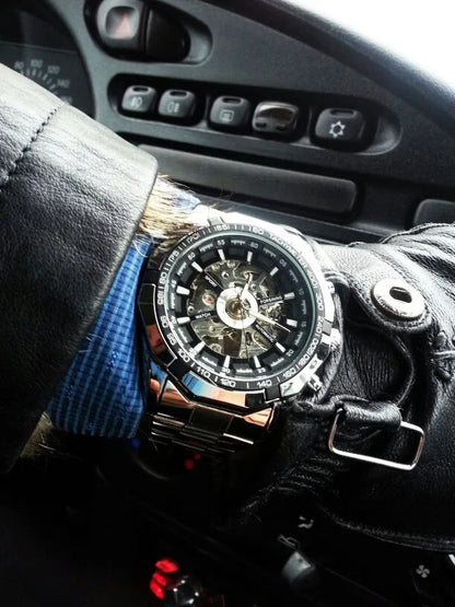 Forsining 2021 Stainless Steel Waterproof Mens Skeleton Watches Top Brand Luxury Transparent Mechanical Sport Male Wrist Watches