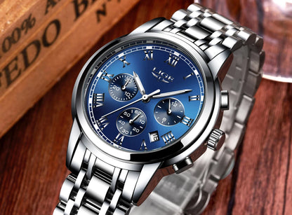 Montre pour homme LIGE – Chronographe de luxe, style sport décontracté, étanche, entièrement en acier, mouvement à quartz