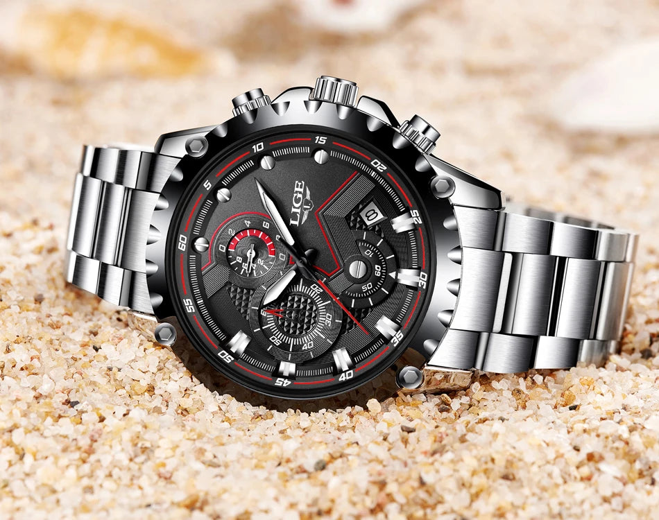 Reloj para hombre LIGE: reloj de cuarzo de última tendencia, marca de lujo, totalmente de acero, estilo profesional, resistente al agua y deportivo. Se entrega con estuche.