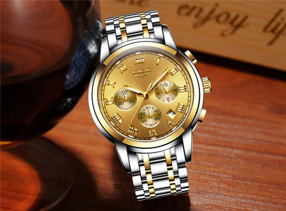 Montre pour homme LIGE – Chronographe de luxe, style sport décontracté, étanche, entièrement en acier, mouvement à quartz