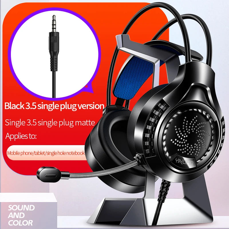 RGB Gaming Headset with Microphone 7.1 Surround HD Sound Stereo Dual 3.5mm USB Wired Headphone For PS5 PC Laptop Phone