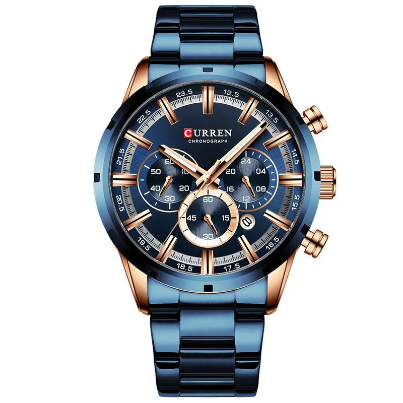 Reloj para hombre CURREN: cronógrafo deportivo de lujo, movimiento de cuarzo, totalmente de acero, resistente al agua