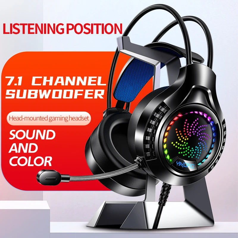 RGB Gaming Headset with Microphone 7.1 Surround HD Sound Stereo Dual 3.5mm USB Wired Headphone For PS5 PC Laptop Phone