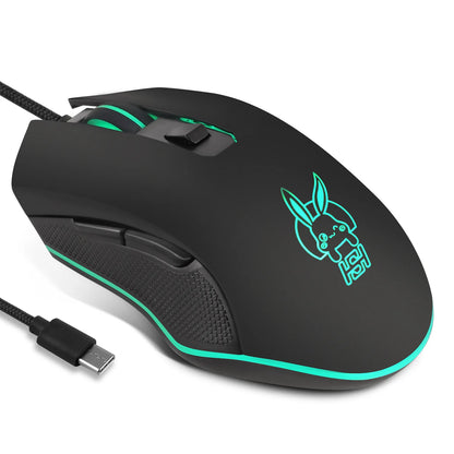 Ratón luminoso de colores con silencio USB-C para portátil Type-C, ratón gaming