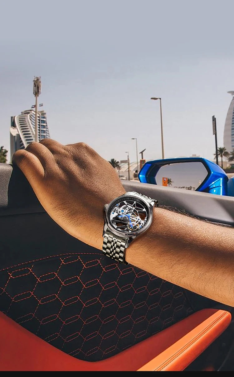 AILANG Skeleton Mechanical Mens Watches Top Brand Luxury Steampunk Transparent Hollow Automatic Watch Relogio Masculino 8625