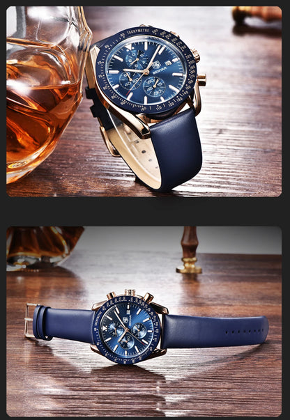 Relojes de lujo para hombre BENYAR: relojes de pulsera de cuarzo con correa de piel, resistentes al agua hasta 30 m, estilo deportivo.