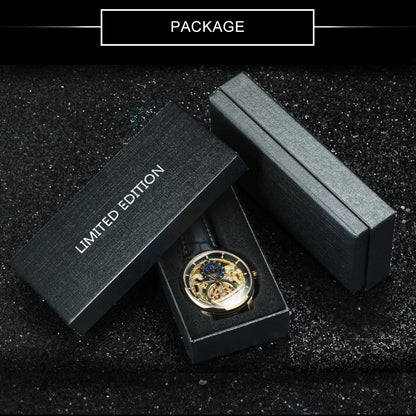 WINNER Classic Retro Automatic Mechanical Watches Luxury Tourbillon Skeleton Mens Watch Moon Phase Genuine Leather Strap Clock