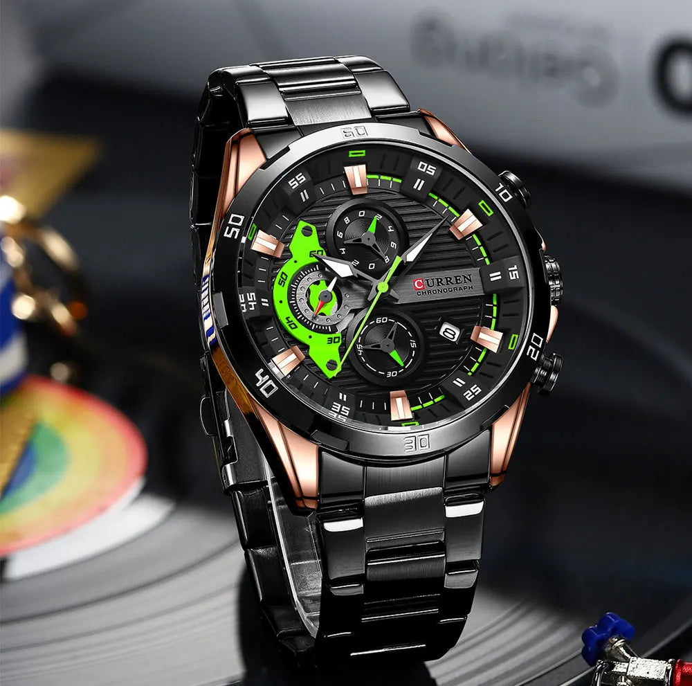 Reloj para hombre CURREN: cronógrafo deportivo de lujo, movimiento de cuarzo, totalmente de acero, resistente al agua