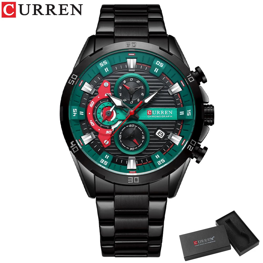 Reloj para hombre CURREN: cronógrafo deportivo de lujo, movimiento de cuarzo, totalmente de acero, resistente al agua