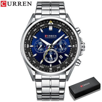 Montre pour homme CURREN – Montre tendance de grande marque, modèle de luxe, étanche, en acier, style sportif, chronographe à quartz