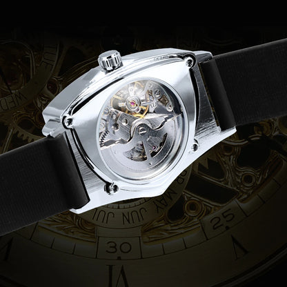Reloj automático para hombre WINNER, diseño esqueleto triangular, agujas luminiscentes, correa de caucho, estilo militar, reloj mecánico de lujo