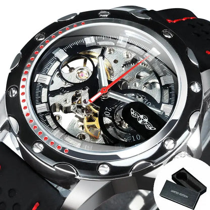 Reloj automático para hombre WINNER: modelo mecánico esqueleto, agujas luminiscentes, correa de caucho, estilo deportivo y lujoso, ideal para actividades al aire libre