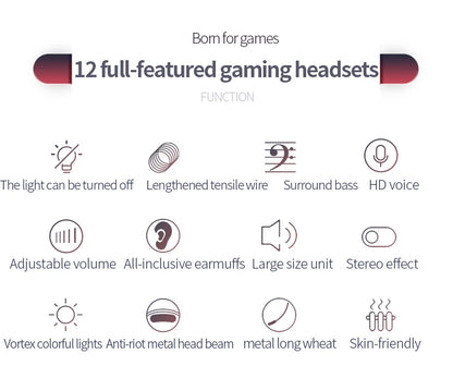 RGB Gaming Headset with Microphone 7.1 Surround HD Sound Stereo Dual 3.5mm USB Wired Headphone For PS5 PC Laptop Phone