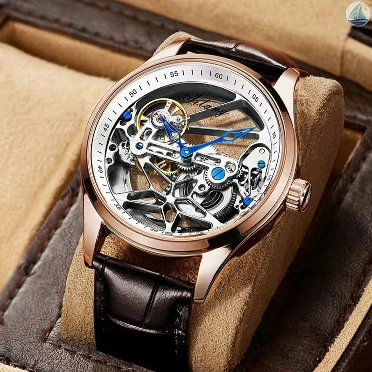 AILANG Skeleton Mechanical Mens Watches Top Brand Luxury Steampunk Transparent Hollow Automatic Watch Relogio Masculino 8625