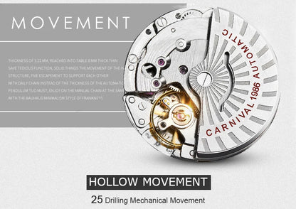 Carnival Brand Automatic Watch Fashion Luxury Waterproof Calendar Moon Phase Mechanical Watches For Men Clock Relogio Masculino