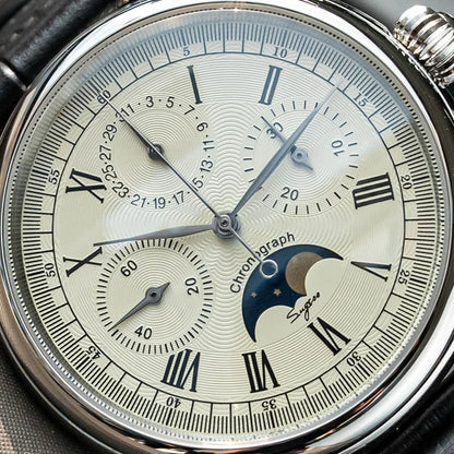Original Movement ST1908 Sugess Men Mechanical Calendar Watch Chronograph Vintage Moonphase Wristwatches Waterproof